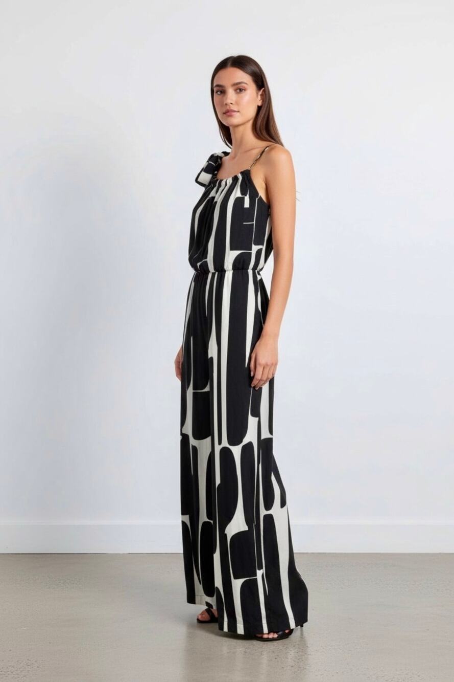 Diarrablu Black And White Patterned Square Neckline Jumpsuit Size Medium NWOT